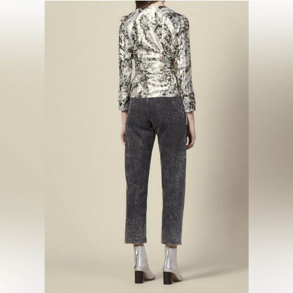 Sandro Marine Metallic Botanical Jacquard Blouse - Picture 4 of 13